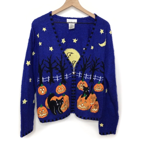 Vintage Sweaters - Vintage Halloween Zip Cardigan sz M